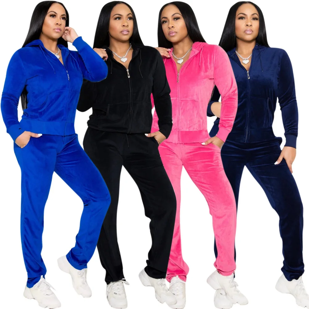 

Fashion Crop Top Suit Hooded Sportswear Pullover+leggings Velvet Women Sweatsuit 2 Piece Set Tracksuit Womens Velours Tracksuit