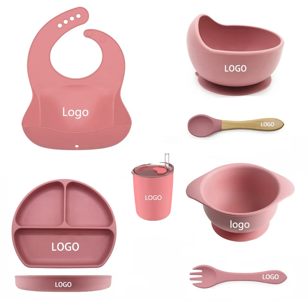 

Silicone Food Bowl with Spoon for Infants Dishes for Children Suction Plates for Toddlers Sets Eat Tableware Children's, Pink, blue, green, brown