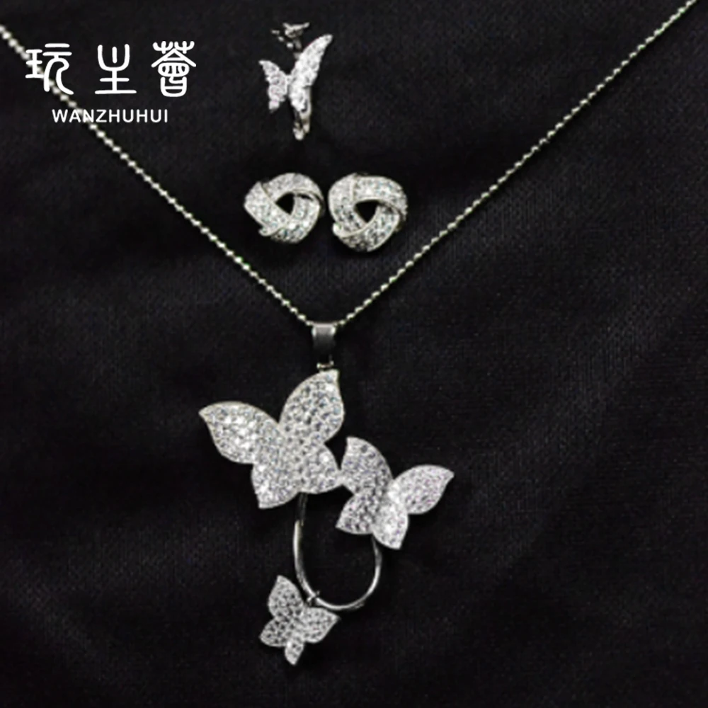 

T00011 2021 trendy beautiful gold chain necklace butterfly bridal jewelry set