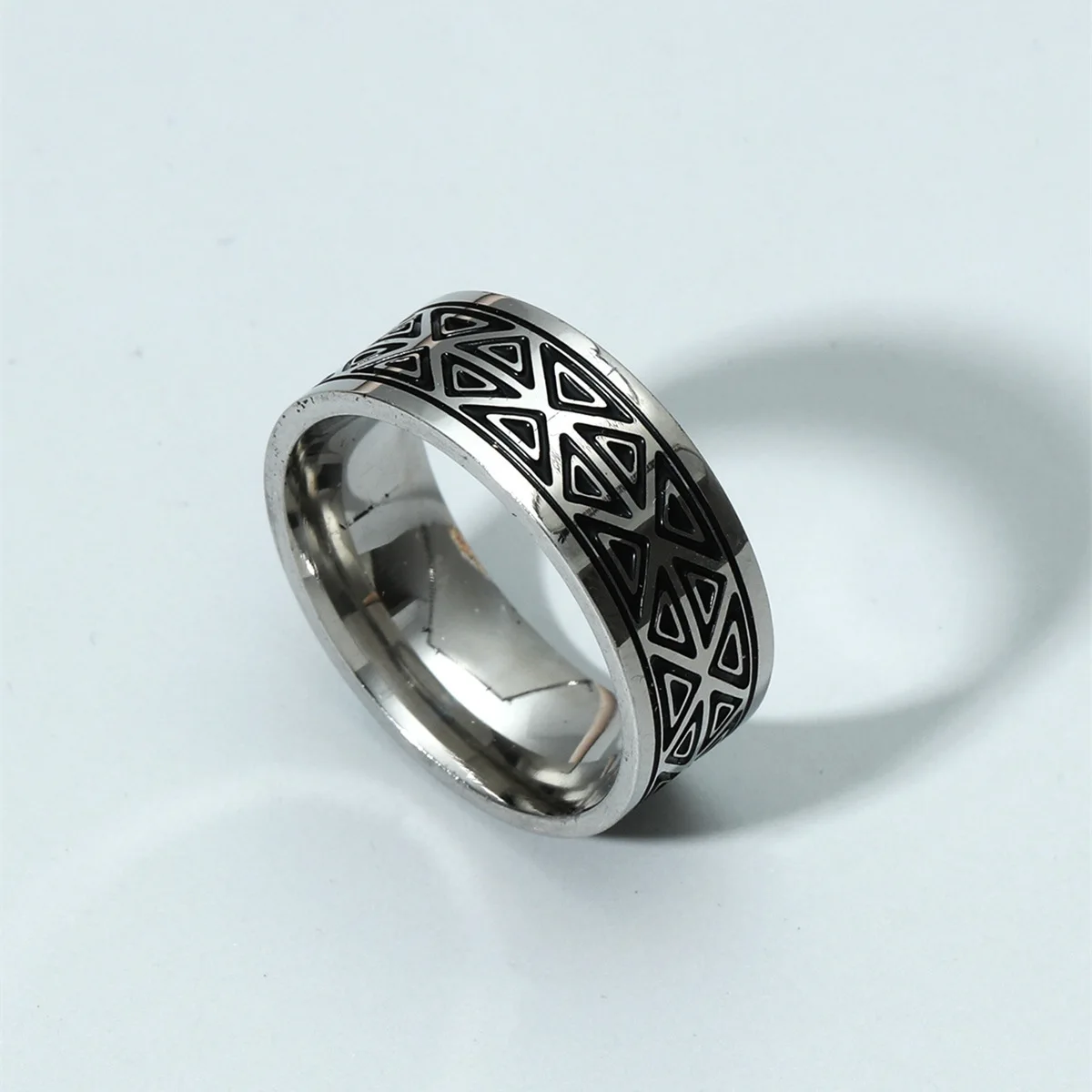 

2021 Sailing Jewelry Vintage Triangle Pattern Ring Stainless Steel 8mm Mens Ring Triangle Pattern Mens Ring