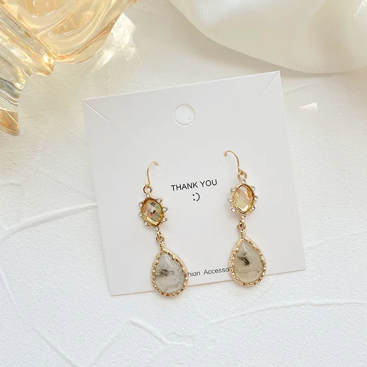 

JUHU 2021 Retro baroque emerald drop earrings flash diamond water drop stud earrings elegant temperament alloy jewelry for women, Gold