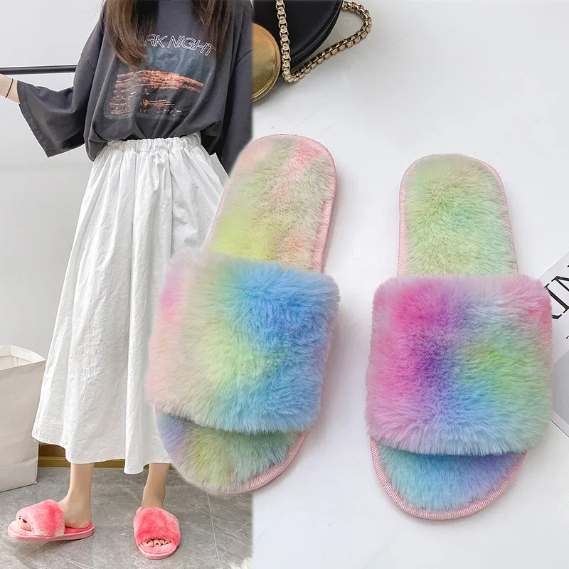 

Evawanna women ladies faux rabbit fur slides slippersRabbit Fur Slides Plush Fur Slippers, Customized color