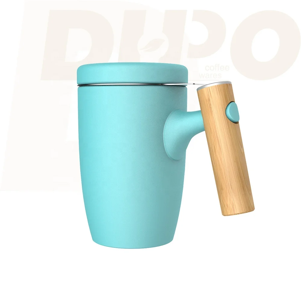 

Green Ceramic Wholesale Tea Infuser Cups For Travel Tea Mugs Ceramic Coffee White Tea Cup Set Chinese With Lid Wooden Handle, Black color