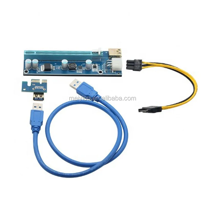 24 Zoll USB 3.0 Riser Kabel H HILABEE PCI-E VER 009S 1x bis 16x Grafikerweiterung USB 3.0 Adapterkarte 2X 6PIN Blaues 