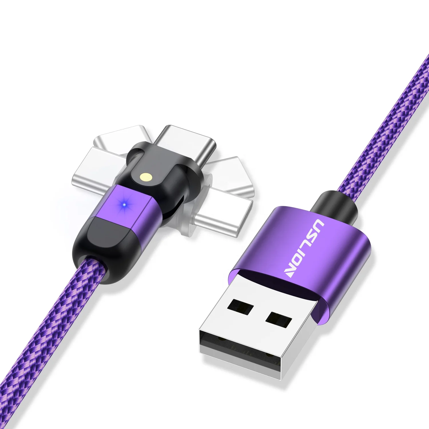 

USLION 0.5M 2021 hot products 180 Rotation Charging Cable L Shape and Straight Strong Nylon Braided OEM Mobile Accessories, Black/red/silver/purple