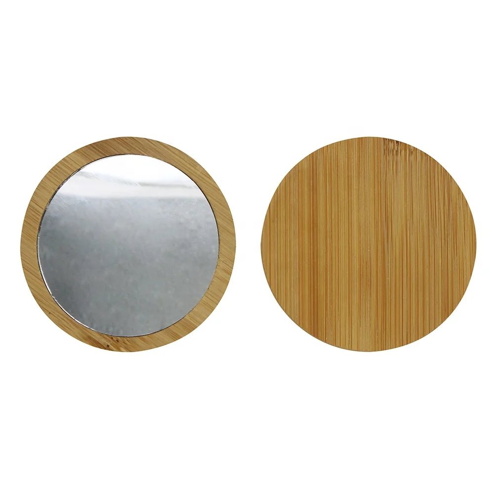 

Round custom logo Eco-friendly wood cosmetic Pocket makeup mirror bamboo mirror cosmetic tools