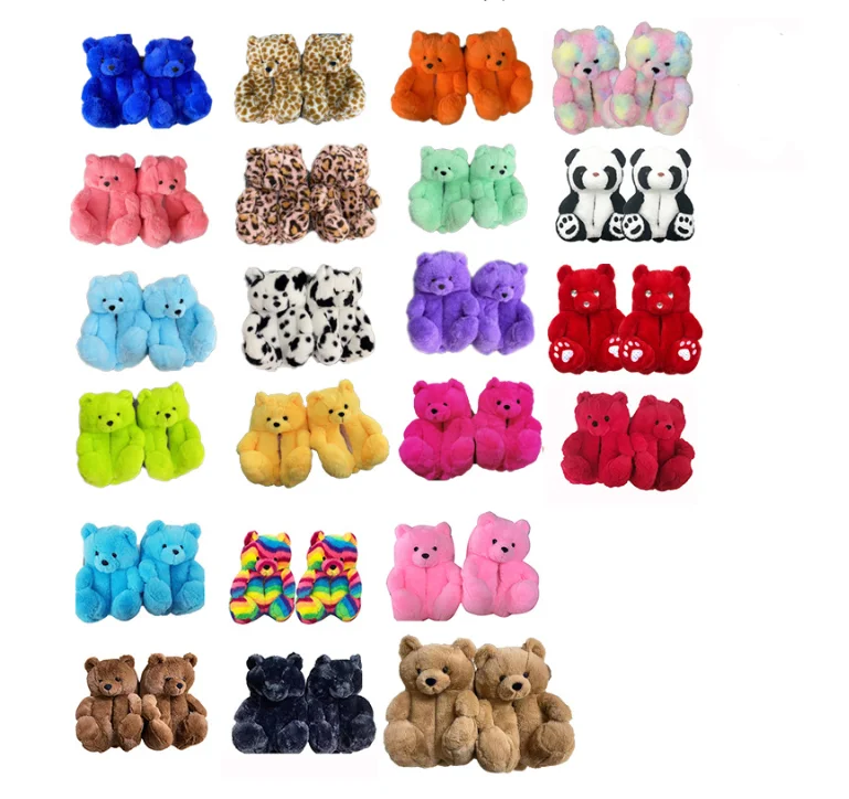 

2021 Hot Selling Animals Teddy Bear Slippers Plush Cotton Soft Warm Autumn Winter Women's Men Slippers Shoes For Unisex, Customized