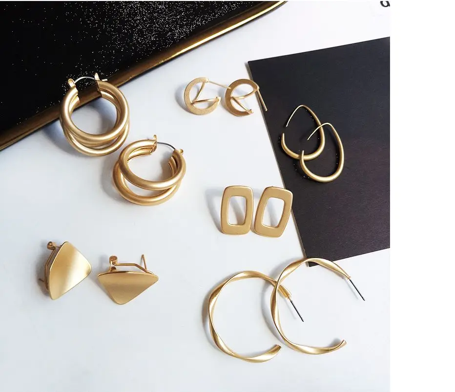 

2021 Fashion Statement Earrings New Geometric Matte Gold earrings For Women Hanging Dangle Earrings modern Jewelry