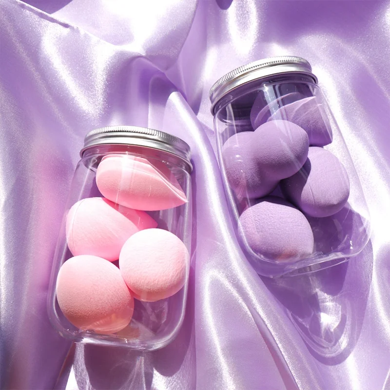 

Wholesale Super Soft Make Up Beauty Sponge Luxury Different Styles Mixed shapes Hold Makeup Sponge In A Jar