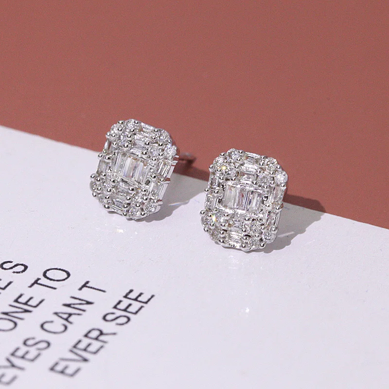 

New style diamond jewelry elegant shiny 18k gold plated square stone earrings