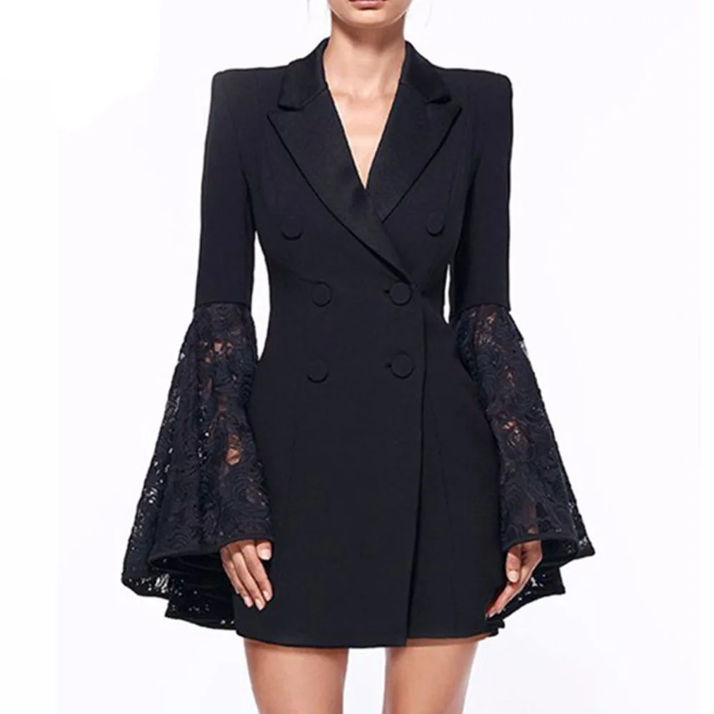 

2020 New Arrival High Quality Women Double-Breasted Knee Length Flare Sleeve cotton twill ladies blazer