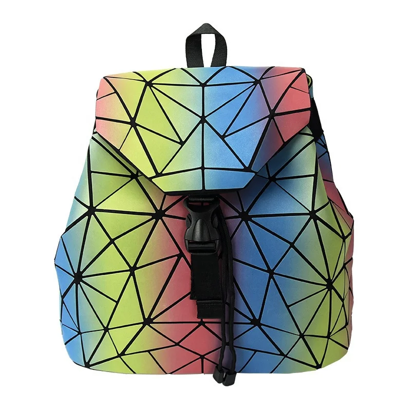 

Large folding rainbow glow geometric backpacks shoulder bag bagpac, Luminous