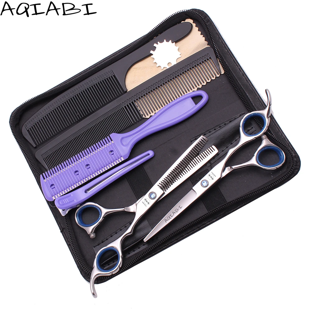 

Double Side Thinning Scissors 5.5" 6'' AQIABI JP Stainless Hair Cutting Scissors Hairdressing Scissors Silver A2001, Shiny