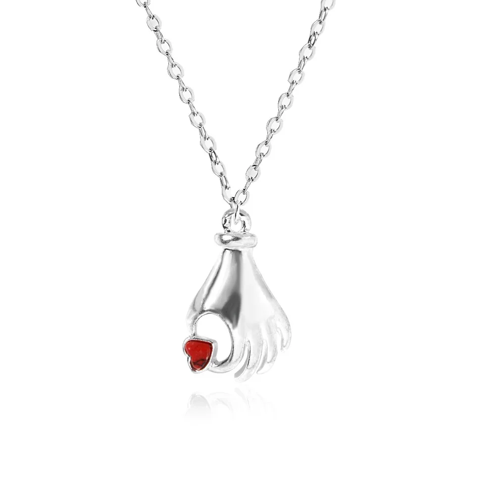 

JUHU New retro red hearts in silver hand necklace fashion sexy temperament clavicle chain hip hop punk alloy jewelry wholesale, Gold/sliver