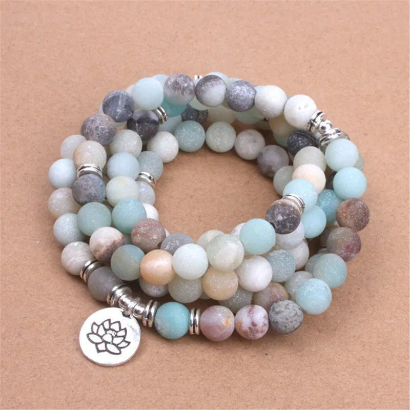 

WIIPU Fashionable Women's Bracelet 6mm Frosted Color Bead Bracelet Lotus Buddha Charm Yoga Natural Stone Bracelet