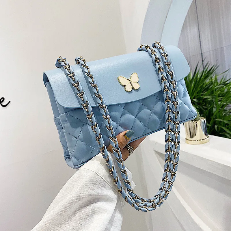 

Classic solid color leather rmbroidery lattice bag ladies shoulder crossbody chain purse women hand bags 2021, 4colors
