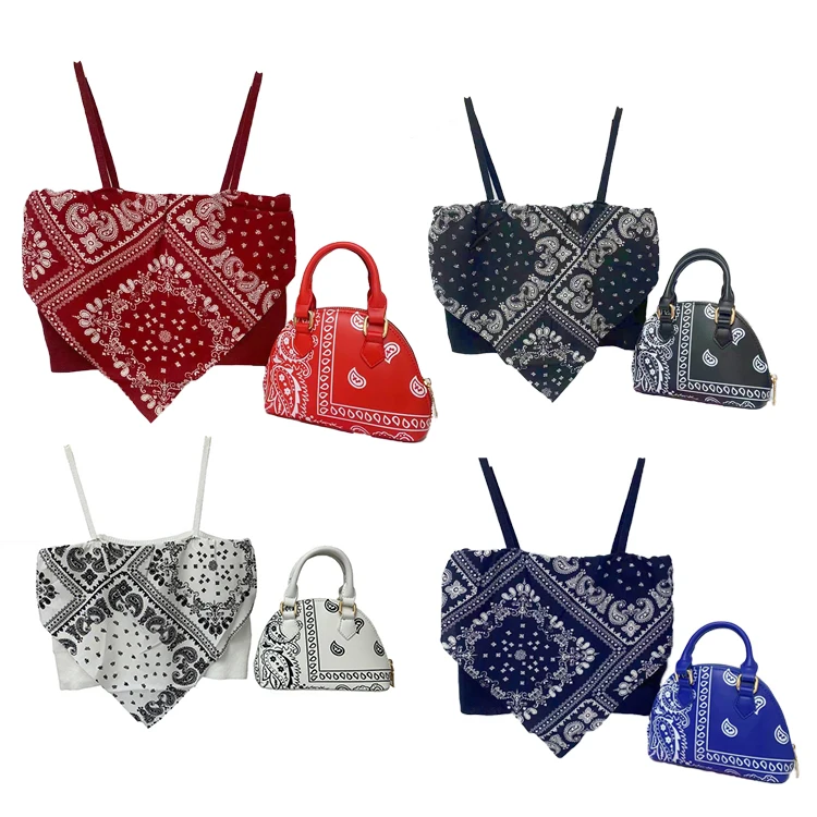 

2021 New Designer Women Mini PU Bag Messenger Handbags Summer Shoulder Small Paisley Bag and Tank Set