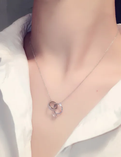 

Exquisite korean real gold plated ring bling diamond necklace jewelry, As pic