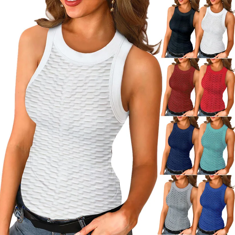 

Solid Color Tight Waffle Tank Top T-Shirt Womens T Shirts Custom Printing T-Shirt