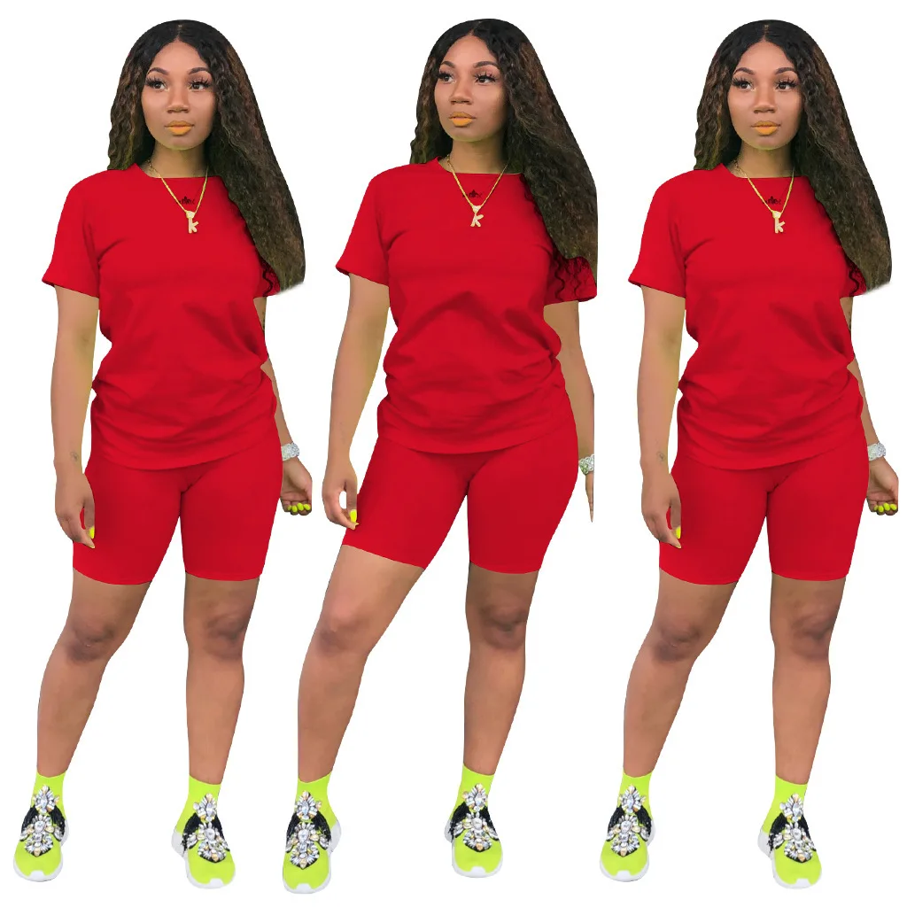 

9S4U wholesale 2020 hot plus size women's sports shorts two pcs short set track suit biker short sets with factory price, Customized color