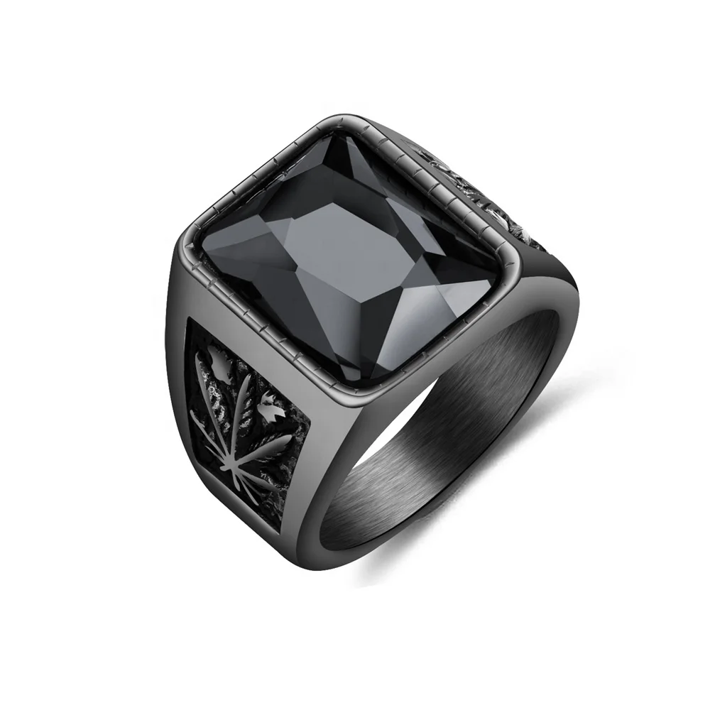 

Fashion Unique Classic Punk Stainless steel Black Stone Male Ring, Black,red stone
