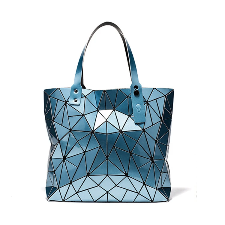 

Unique Design Geometric Lattice Handbag Holographic PU Leather Tote bag, Accept customized color