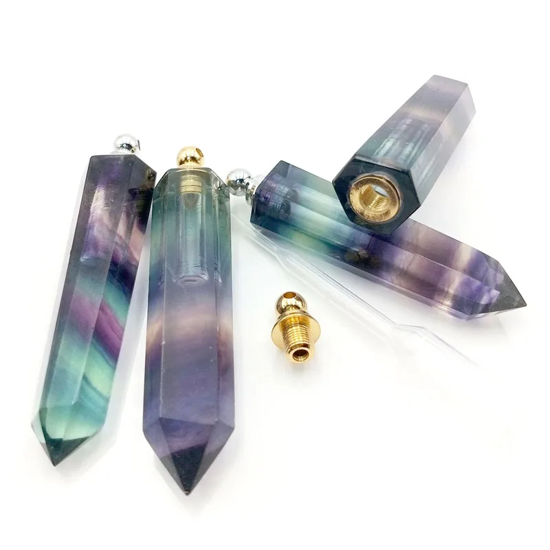 

Natural gemstone Essential Oil Diffuser faceted Perfume Bottle Pendants stainless steel jewelry crystal quartz vial, Multi