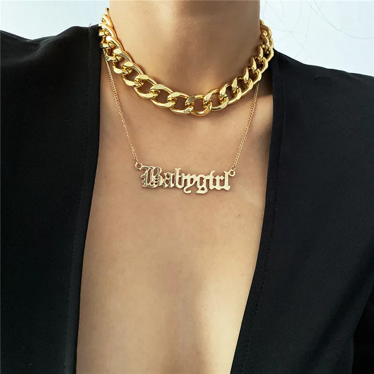 

European and American foreign trade jewelry, exaggerated flower body letter hollow item, female personality thick chain, Picture shows