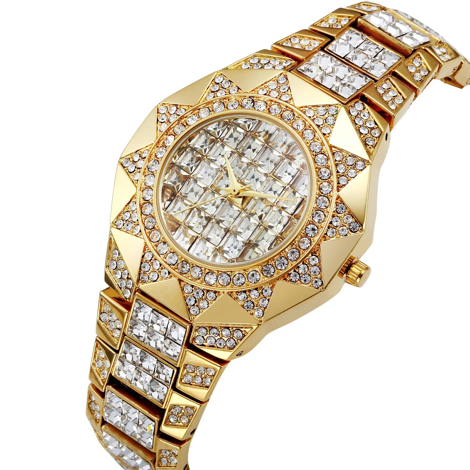 

New Women Watches Waterproof Sun Shape Dial Japan Movement Baguette Full Rhinestones Ladies Quartz Wrist Watches Girl Watch Gift