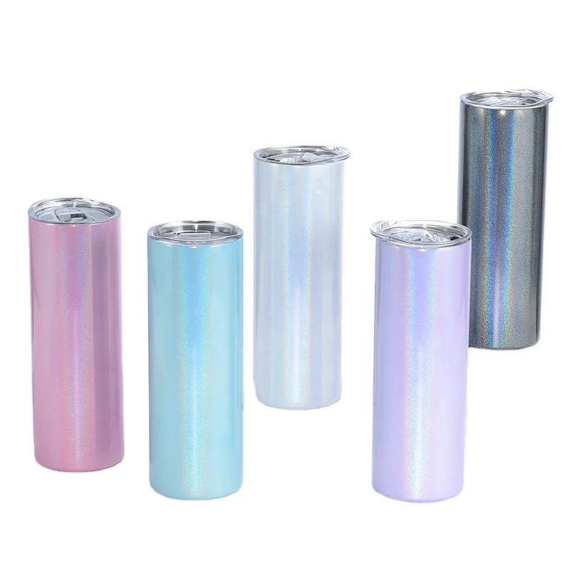 

20oz Stainless Steel Rainbow Shimmer Glitter Blanks Sublimation Skinny Tumbler