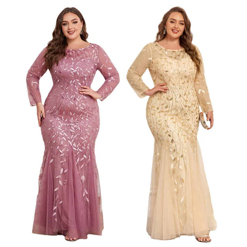 TW00006P Luxury Plus Size Evening Dresses Elegant Long Sleeve Sequin Embroidery Long Party Dress Women Prom Dresses for Women