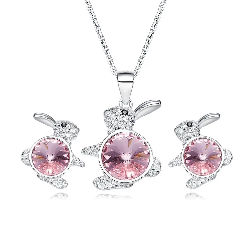 

Wholesale Cute Rabbit Crystal Jewellery Set in Sterling Silver embellished with crystals, Shown