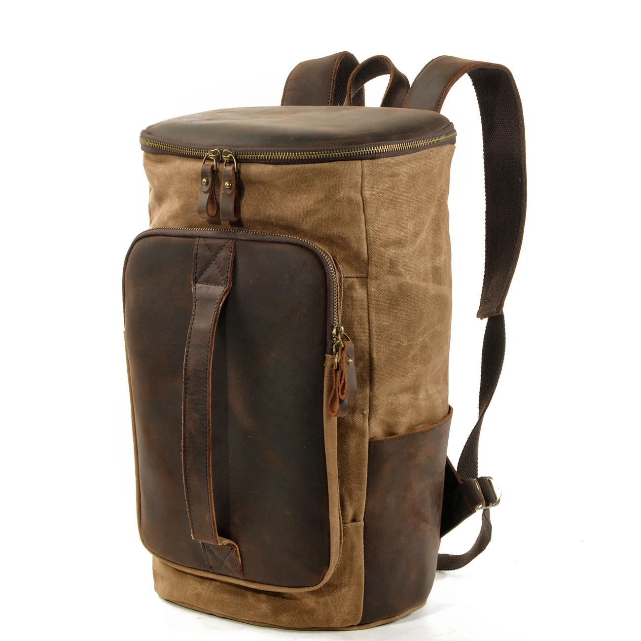 

6139 Popular Canvas Leather Trim Backpack Bags Men, Army green, black, dark gray, khaki