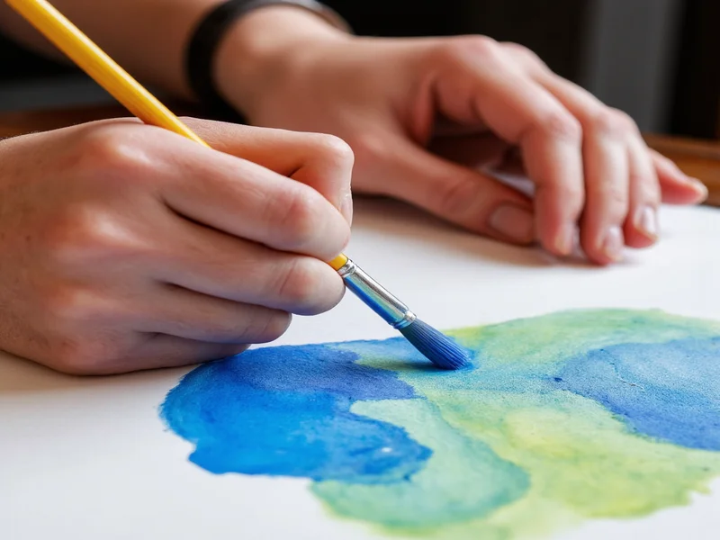 Close-up of hands painting with visible brushstroke imperfections