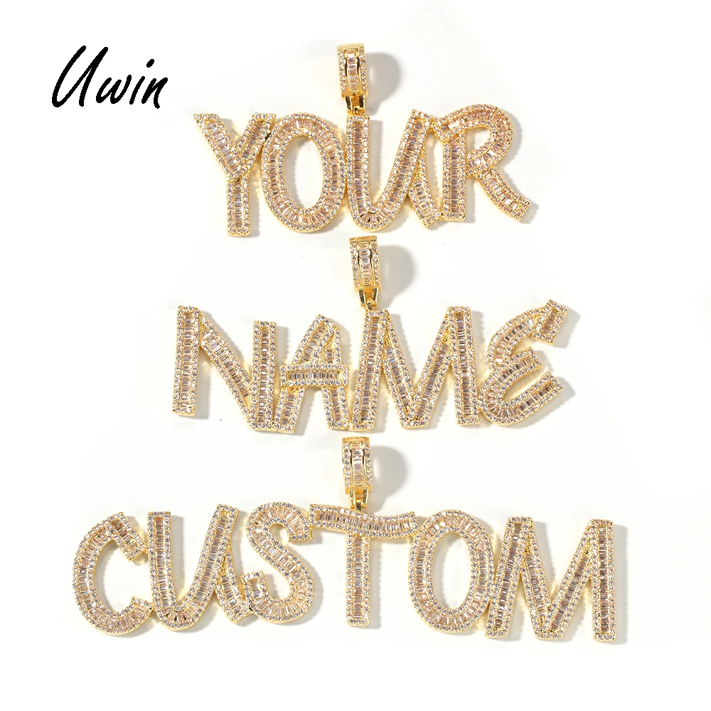 

Hip Hop CZ Baguette Initial Letter Custom Name Rapper Pendant for Men Women Personalize Jewelry