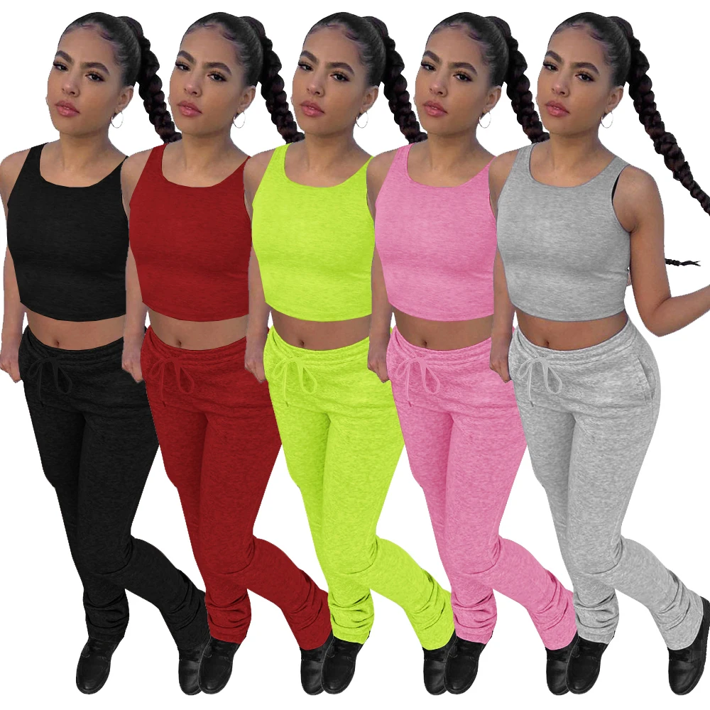 

Selling Ladies Solid Long Pleated Trousers Pile 2 Piece Pants Set Women Plus Size Joggers Suits Lounge Outfit Set