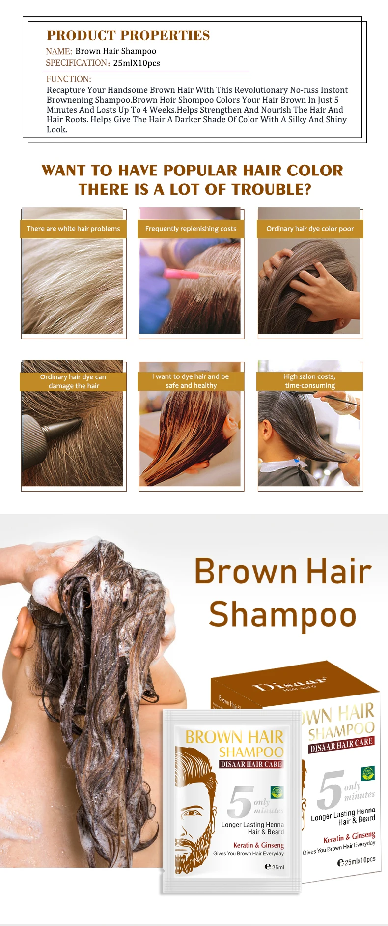 Dissar Organic Hair Care Brown Shampoo Keratin Dye Hair And Beard ...