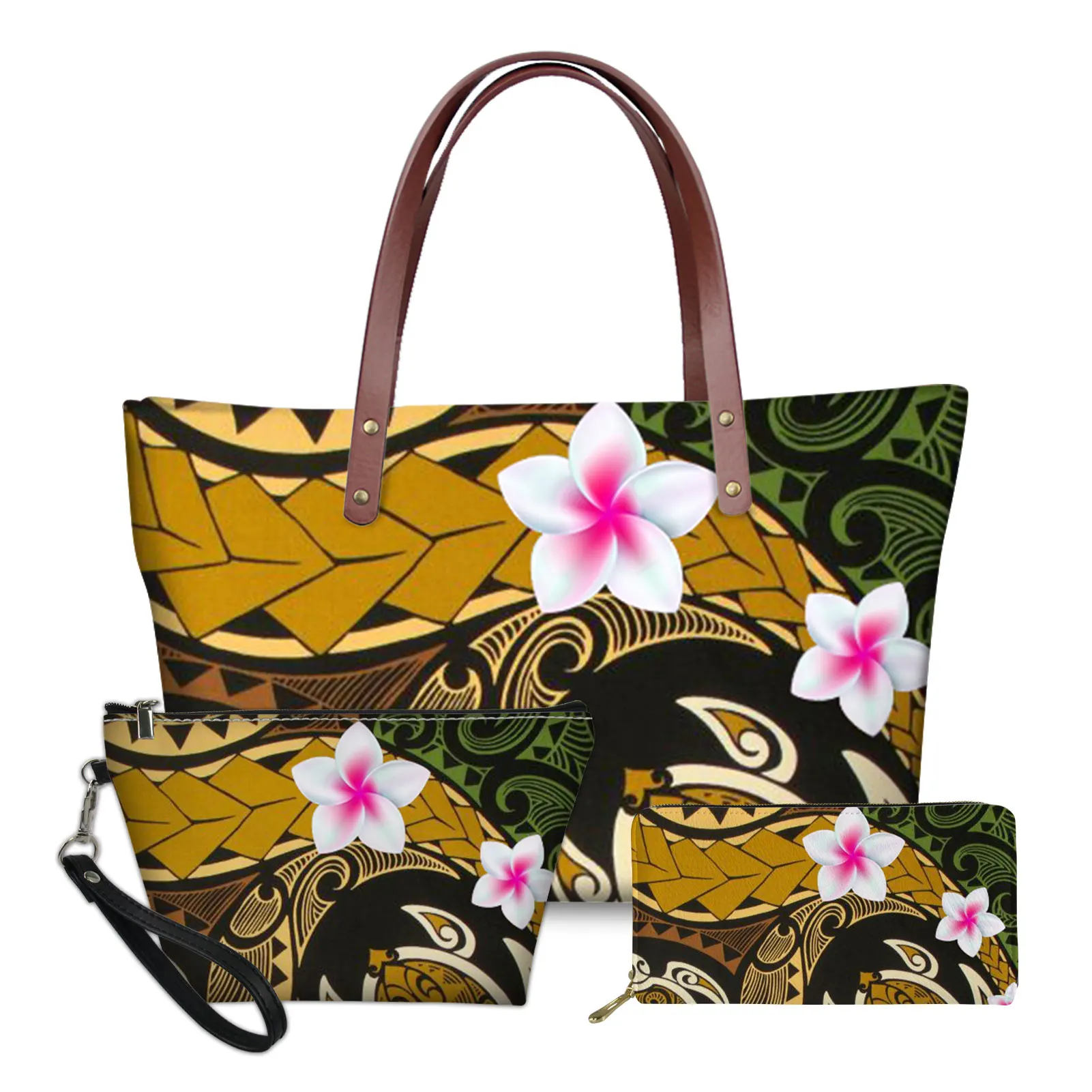 

Drop Shipping Custom Print Handbag Hot Selling Handbags In Bulk Polynesian Tribal Style 3 Pieces Ladies Bags Handbag Set Women