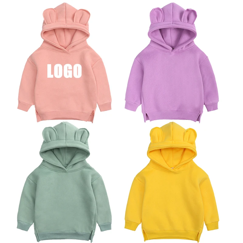 

Cute Shape Kids Winter Thicken Clothing Baby Boys Girls Solid Color Cotton Fleece Hoodies Sweatshirt for 6M-12T, Customized color