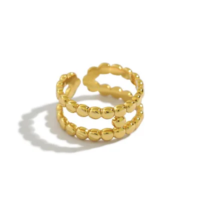 

Trendy Ring All Round Bead Double Layer Open Ring Sterling Silver Women Jewelry, As picture