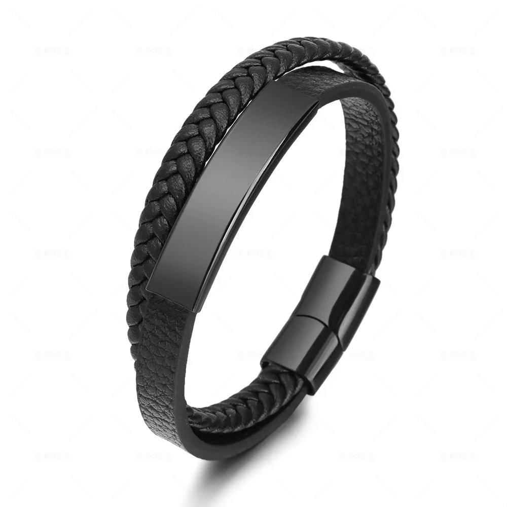 

Men Metal Leather Punk Stain Steel Bracelet Multilayer For Men Stainless Steel