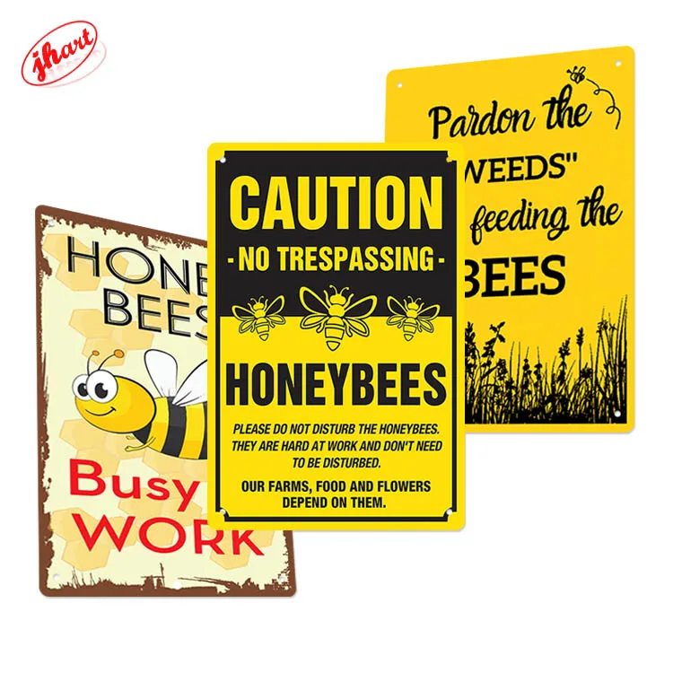 

Vintage Caution HoneyBees Tin Sign Busy WORK Metal Poster Garden Farm Living Room Home Wall Decor Customized Bees Metal Sign