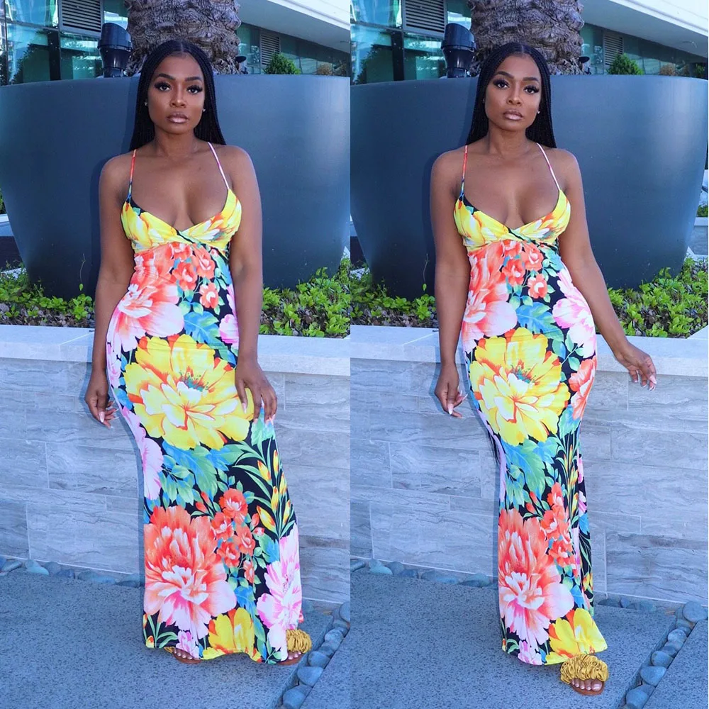 

Hot sale sexy printed halter dress bodycon dress for women casual