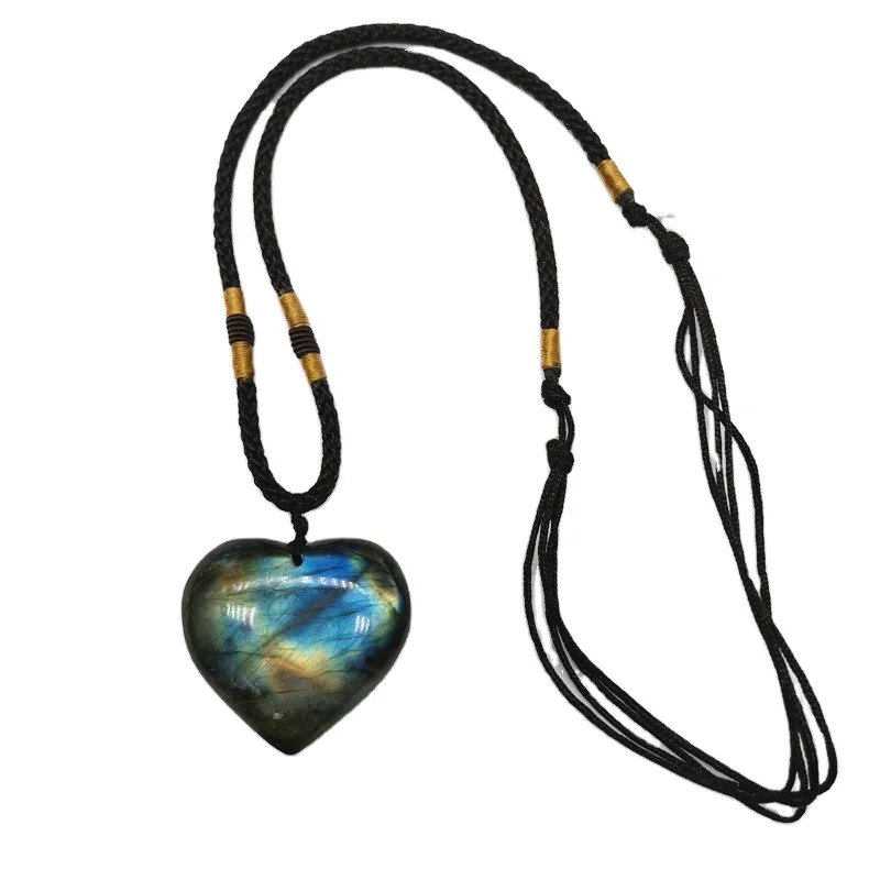 

Natural Heart Shaped Labradorite Pendant Gem Moonstone heart Necklace For Women Gifts