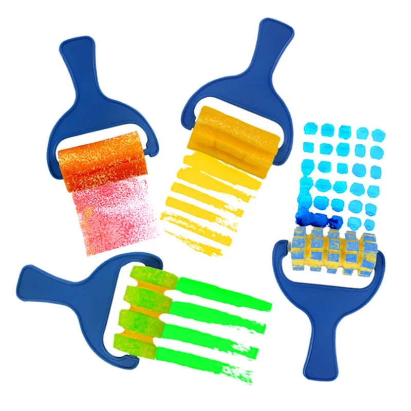 プラスチックdiyアートスポンジブラシ明るい色のパターンローラーペイントブラシ、子供水彩ブラシ描画ナイロン6セットサポート Buy 柄