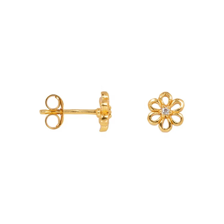 

Gemnel wholesale New Daily tiny daisy Stud flower 925 silver CZ 18k gold earrings