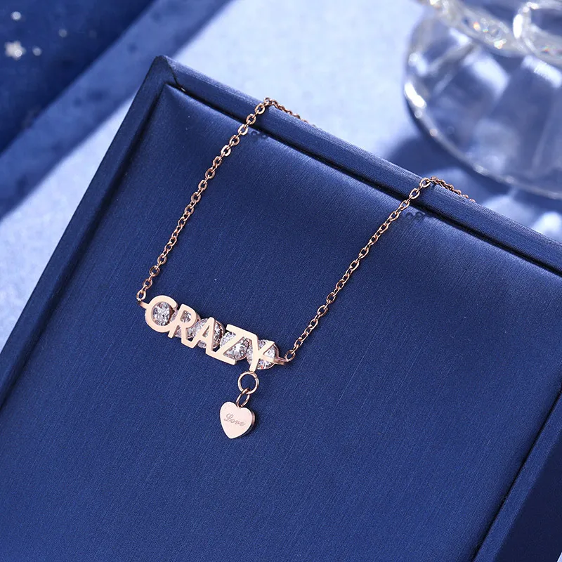 

Wenyii Rantai Kalung Fashion Rose Gold Letter Necklace Baroque Designer Luxury Pendant Crazy Heart Zircon Personalised Choker, Picture