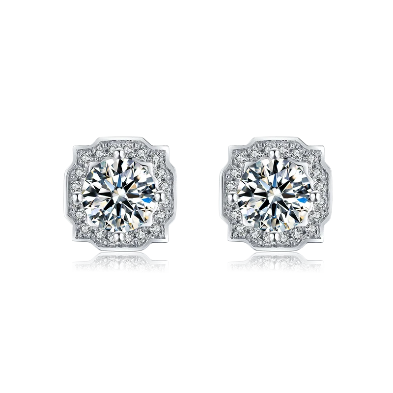 

Baroque Style Luxury 925 Sterling Silver Moissanite Women Engagement Multiple Diamond Wedding Party Stud Earrings