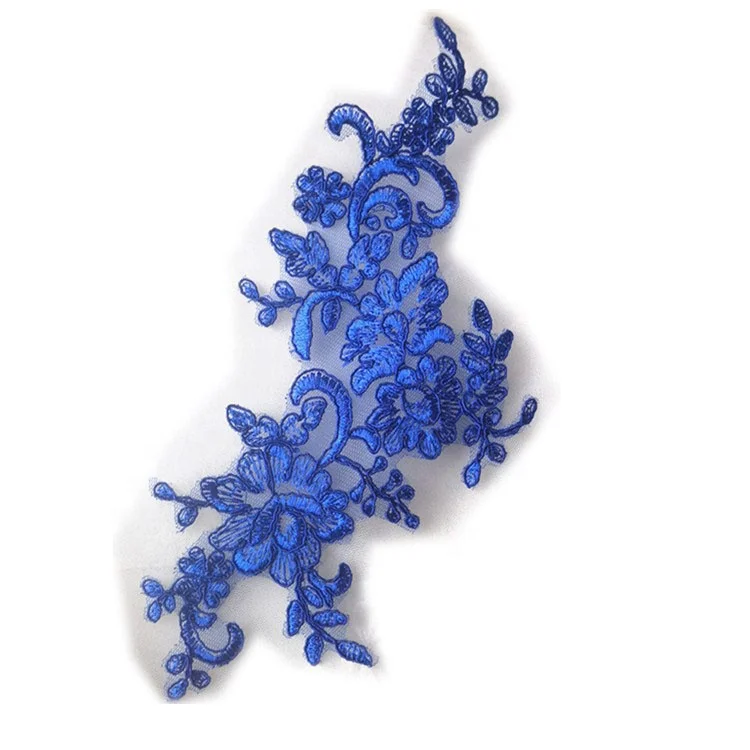 

Dress decorative embroidered floral lace applique blue handmade, As pictured