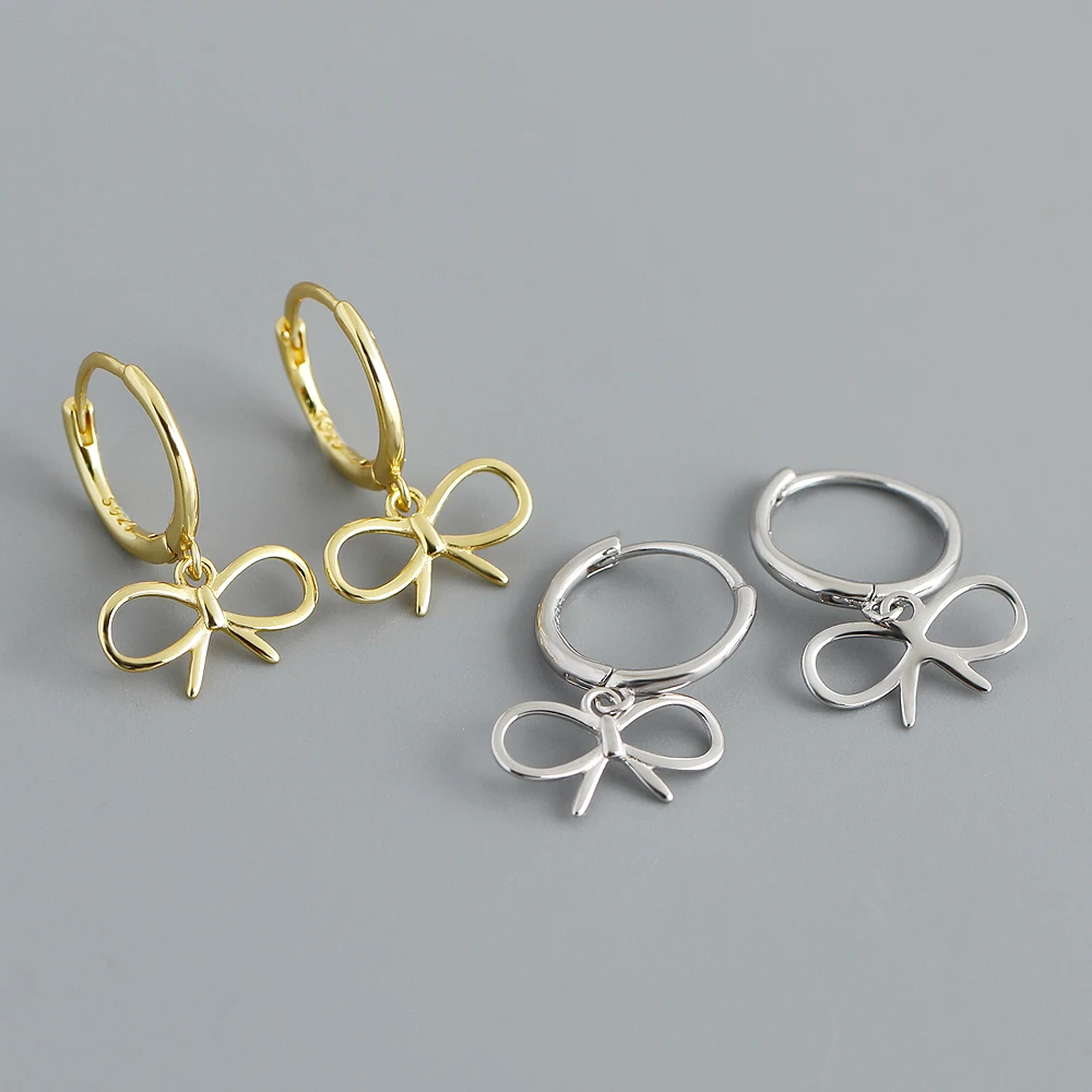 Ins Fashion 925 Silver Plain Simple Bow Hoop Earrings Jewelry 18K Gold Plated Sterling Silver  Hoop Earrings for Women